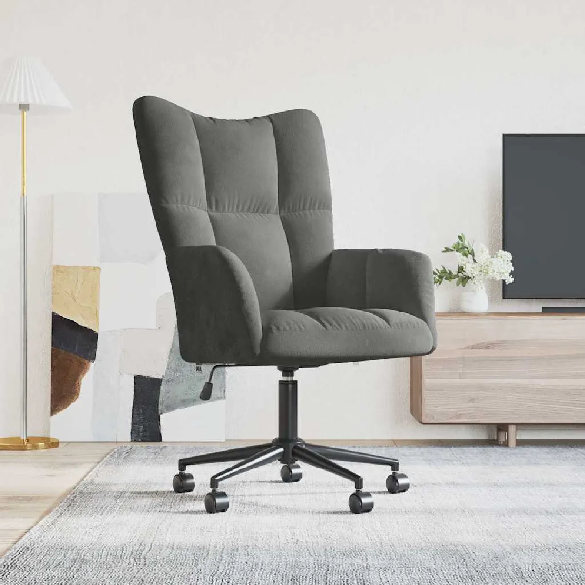 VIDAXL - Chaise de relaxation - Velours - Gris - Image 2
