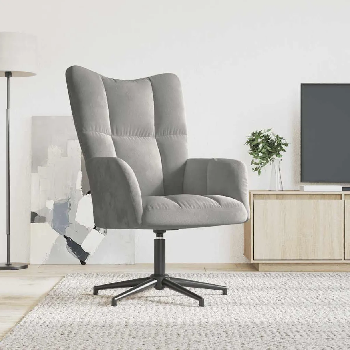 Non Communiqué Gris Vidaxl Relaxstoel Velours Clair - Image 3