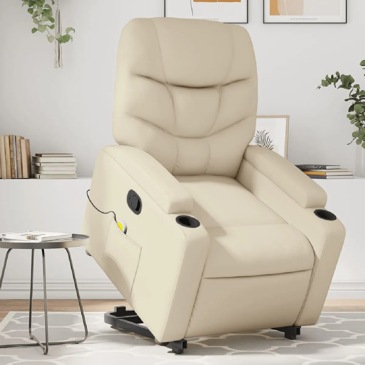 vidaXL Fauteuil de massage Crème Similicuir - vue 3