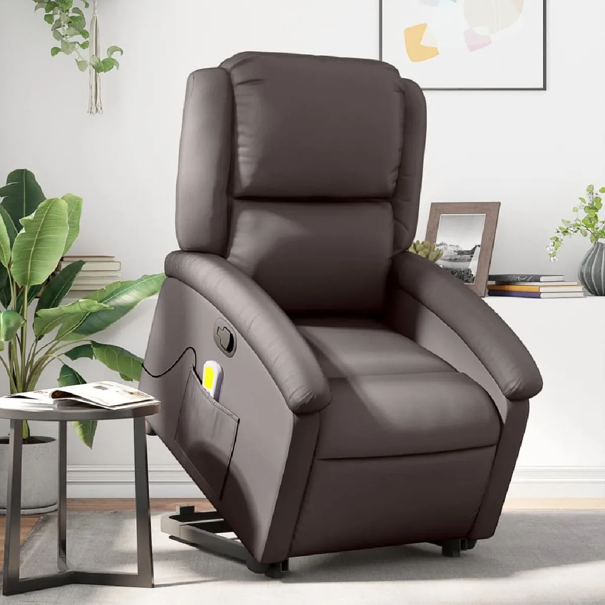 Vidaxl Marron Massage - Fauteuil - Foncé - Cuir Véritable
