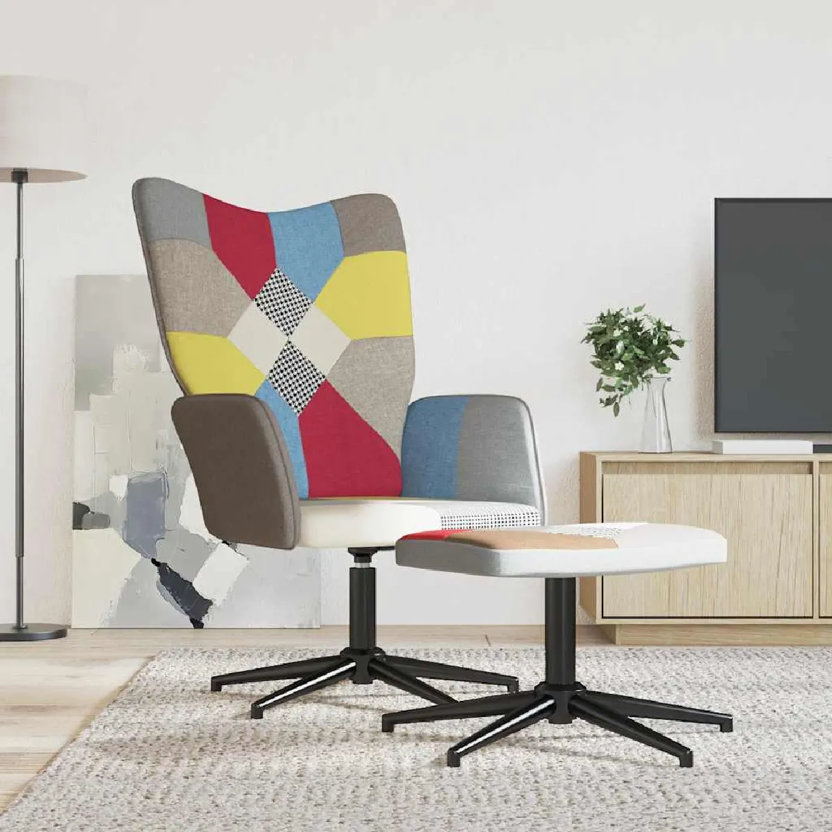 vidaXL Chaise Patchwork avec Repose-Pied