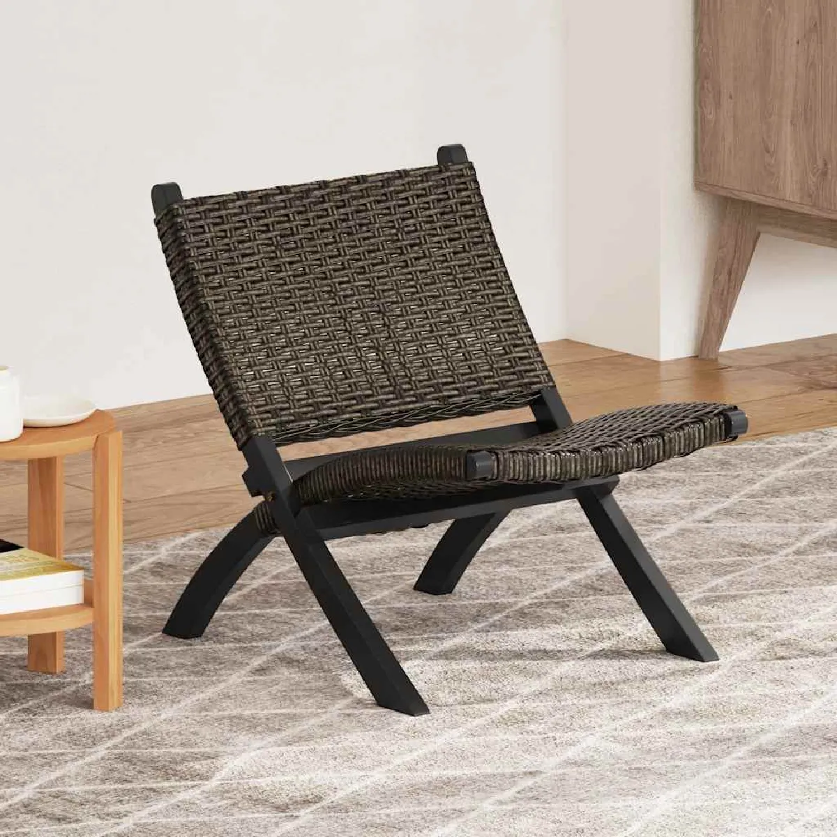 Vidaxl Noir Chaise De Relaxation - Rotin Kubu