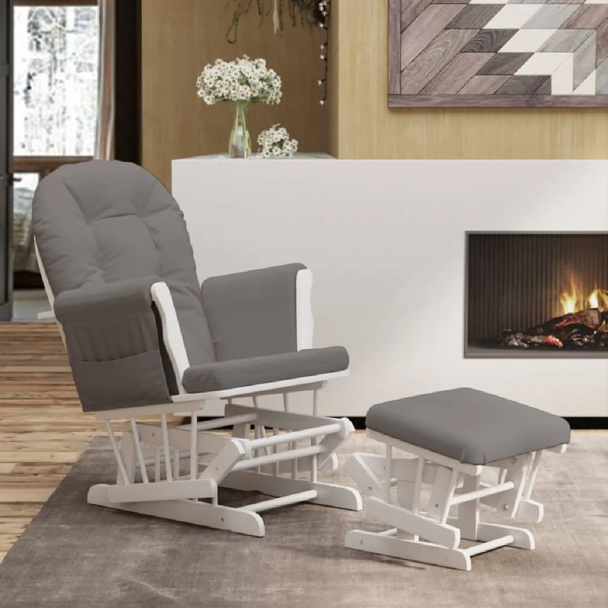 Non Communiqué Gris Vidaxl Chaise À Bascule Met Voetenbank Tissu Foncé - Image 3