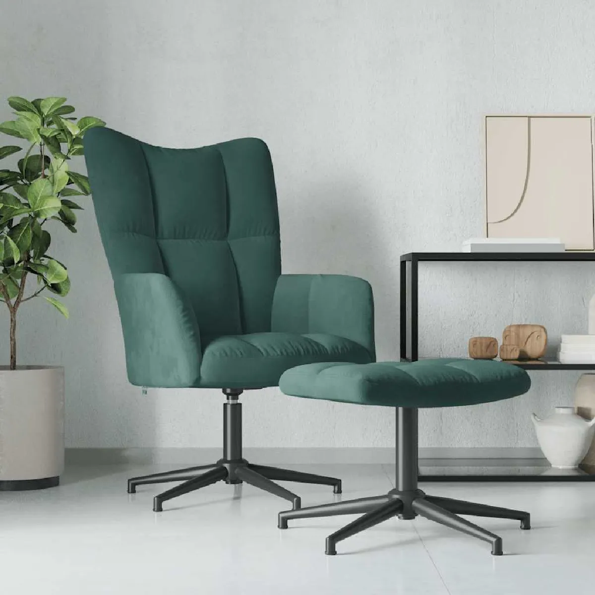 Vidaxl Vert - Chaise De Relaxation Avec Tabouret - Foncé
