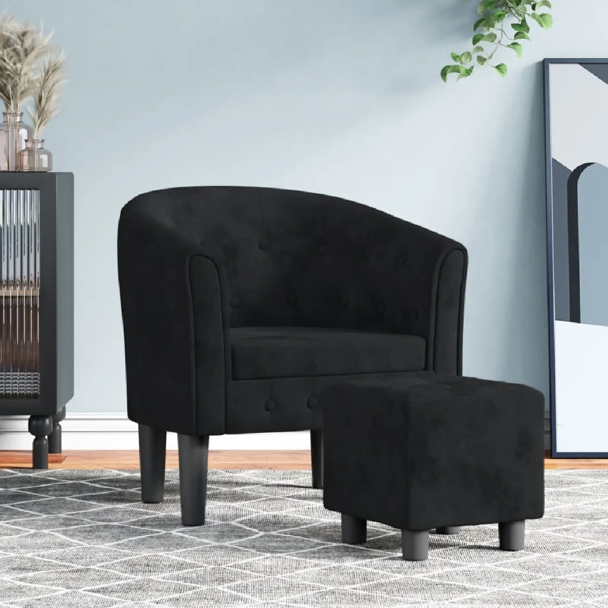 Vidaxl Noir Fauteuil Avec Repose Pied Velours - Image 3