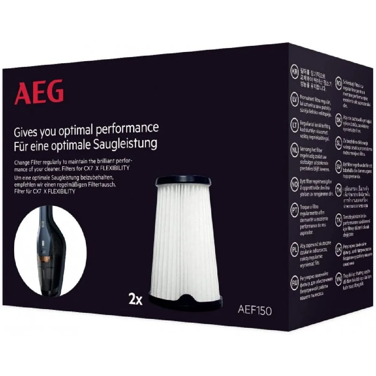 Filtre AEG AEF150 – Pack de 2 Filtres Lavables pour Aspirateur CX7