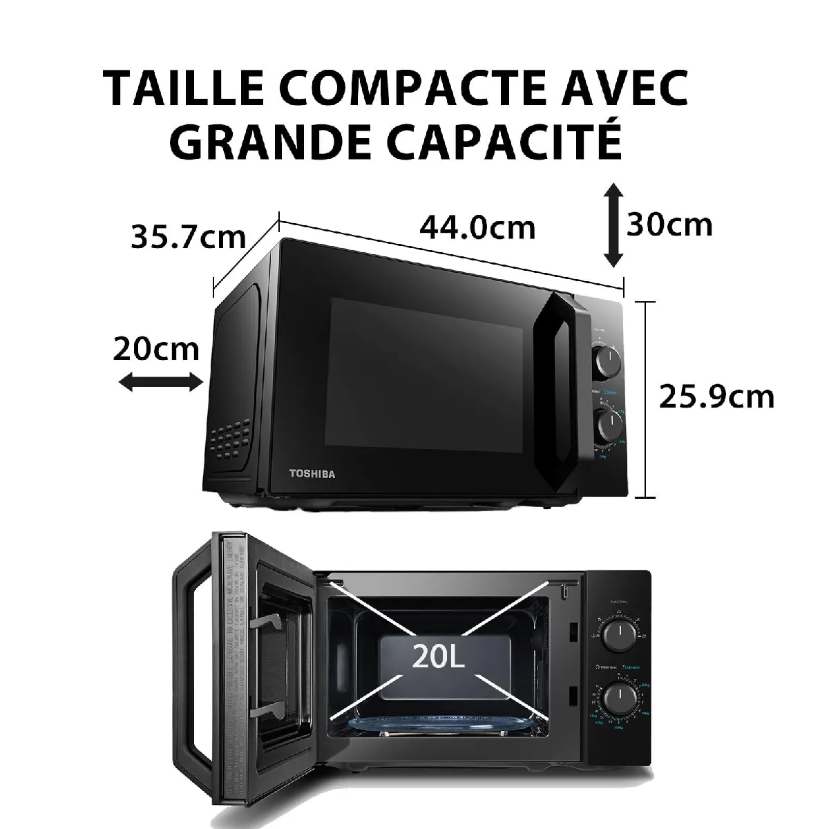 Microondas Con Grill Toshiba MW2-MG20P(BK) - 20 Litros, 800W Microondas + 1000W Grill, Color Negro