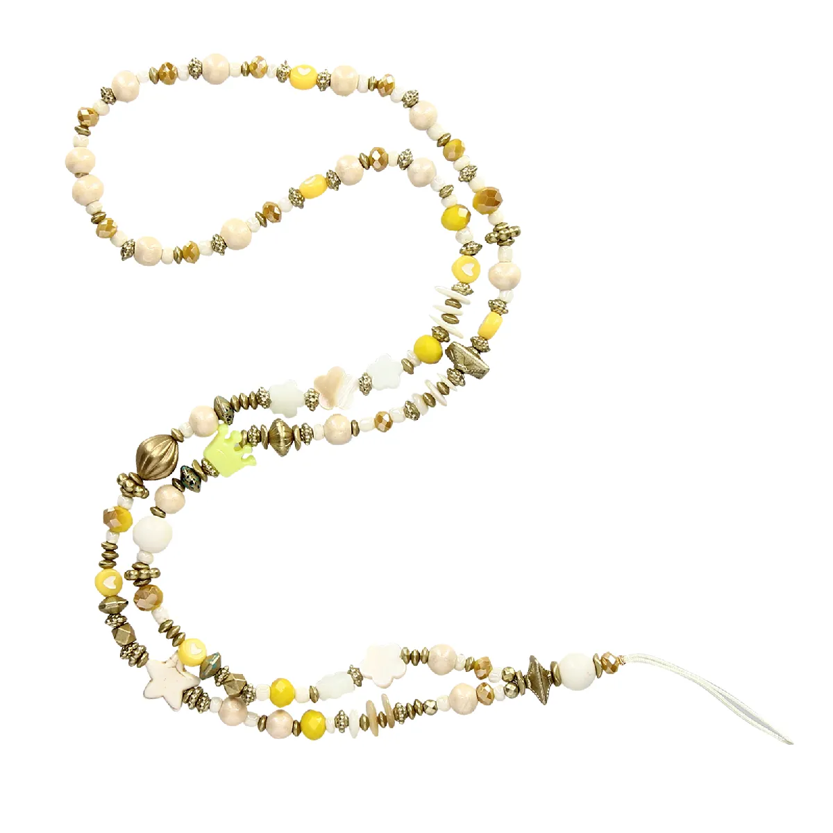 Bijou de Téléphone Perles Heishi Jaune et Perles Multicolore 80cm avec Dragonne