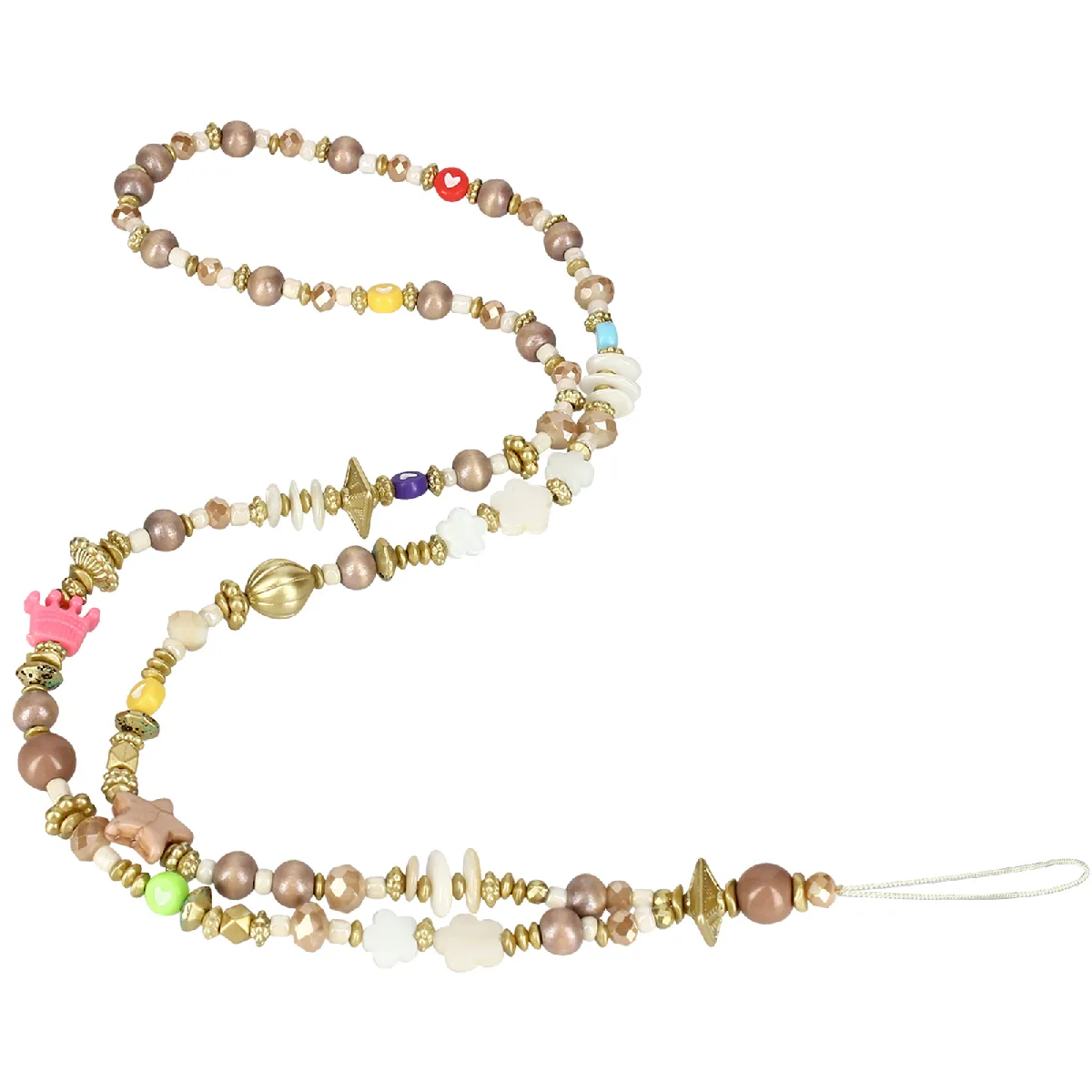 Bijou de Téléphone Perles Heishi Blanc et Perles Multicolore 80cm avec Dragonne