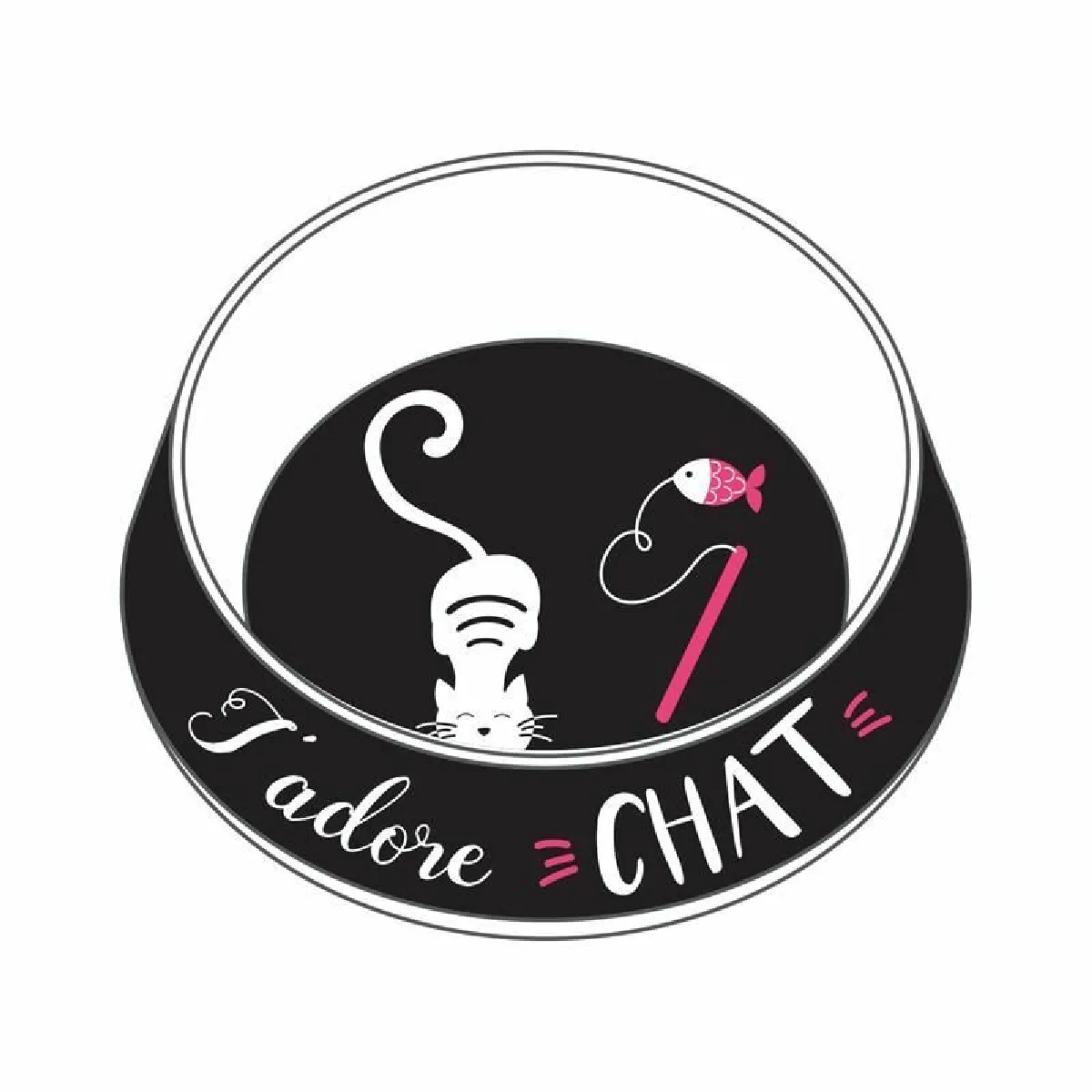 Gamelle pour chat "j'adore" 19cm noir & blanc
