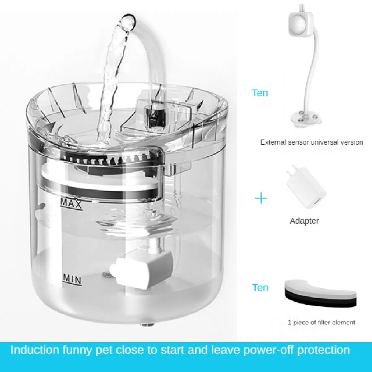 Meilleurs prix pour Eau de chat Filtre à fontaine d'eau capteur automatique Buveur Éleveur de chat Distributeur d'eau pour animal de compagnie Fontaine à eau automatique Chat   Fournitures d'alimentation et d'arrosage pour chat(Transparent)