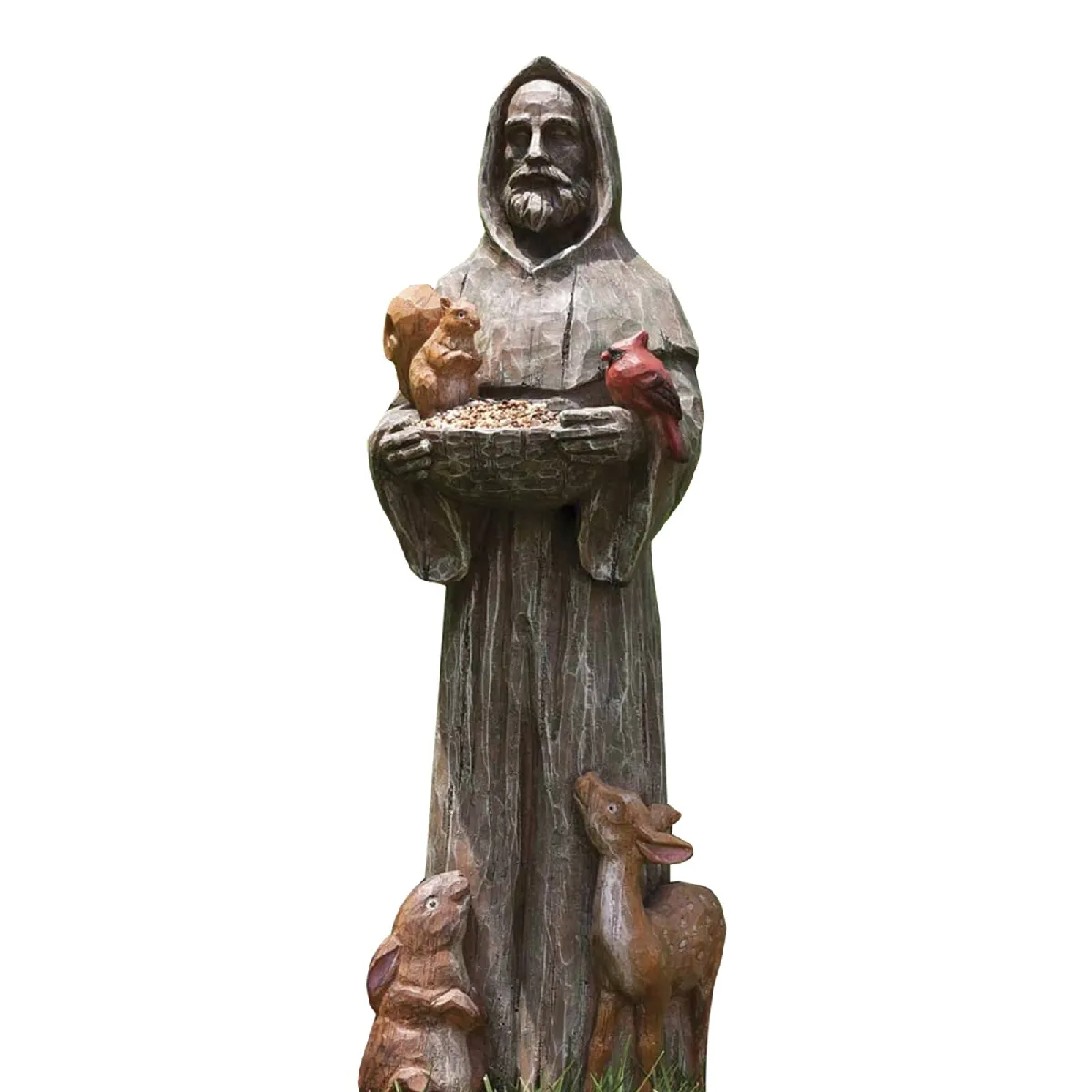 Meilleurs prix pour Saint François et ses amis Statues de jardin avec éleveurs d'oiseaux Artisanat créatif en résine Décoration de jardin de cour   Nourriture d'oiseaux(brun)