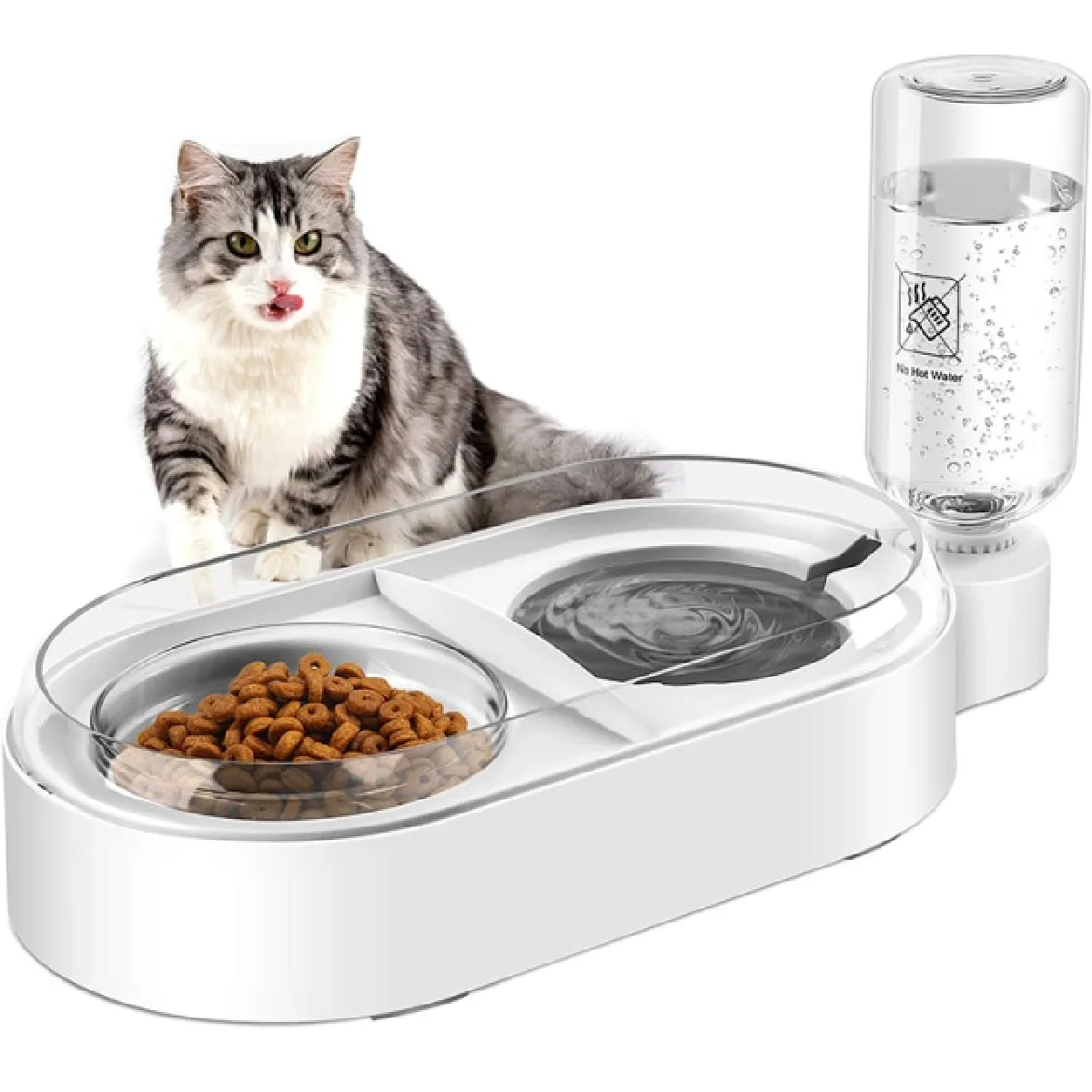 Comparer les prix de Bol à eau 2 en 1 pour chat non glissant, anti-débordement, séparation stable, conception, répartiteur d'eau automatique pour petits chiens et éleveurs d'animaux de compagnie   Fournitures pour l'alimentation et l'arrosage des chats