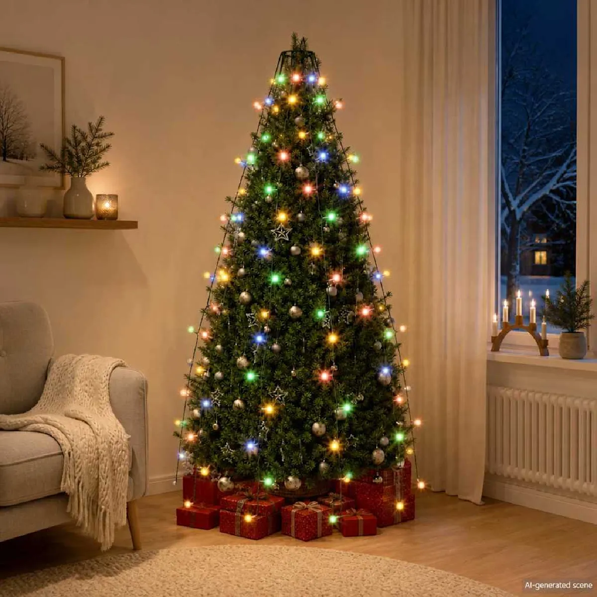 Filet lumineux pour sapin de Noël vidaXL, 150 LED couleurs, 150 cm - Image 4