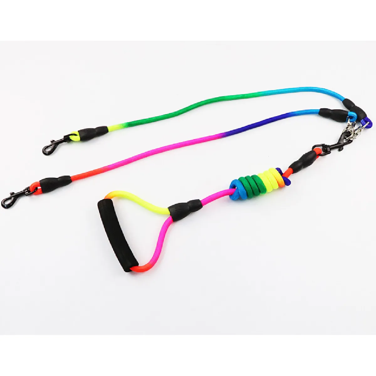 Comparer les prix de Arc-en-ciel Multi Dog Belt Nylon Amovible Pet Lead Mousse Poignée 1 Lead 2 Dog Round Traction Line Fournitures pour chien   Lead