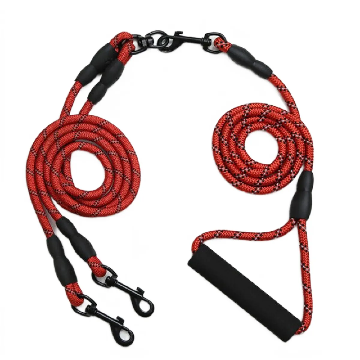 Meilleurs prix pour Réfléchissant 2 chiots laisse nylon 1 laisse 2 chiots double chien animal de compagnie corde manche mousse chiot plomb chiot