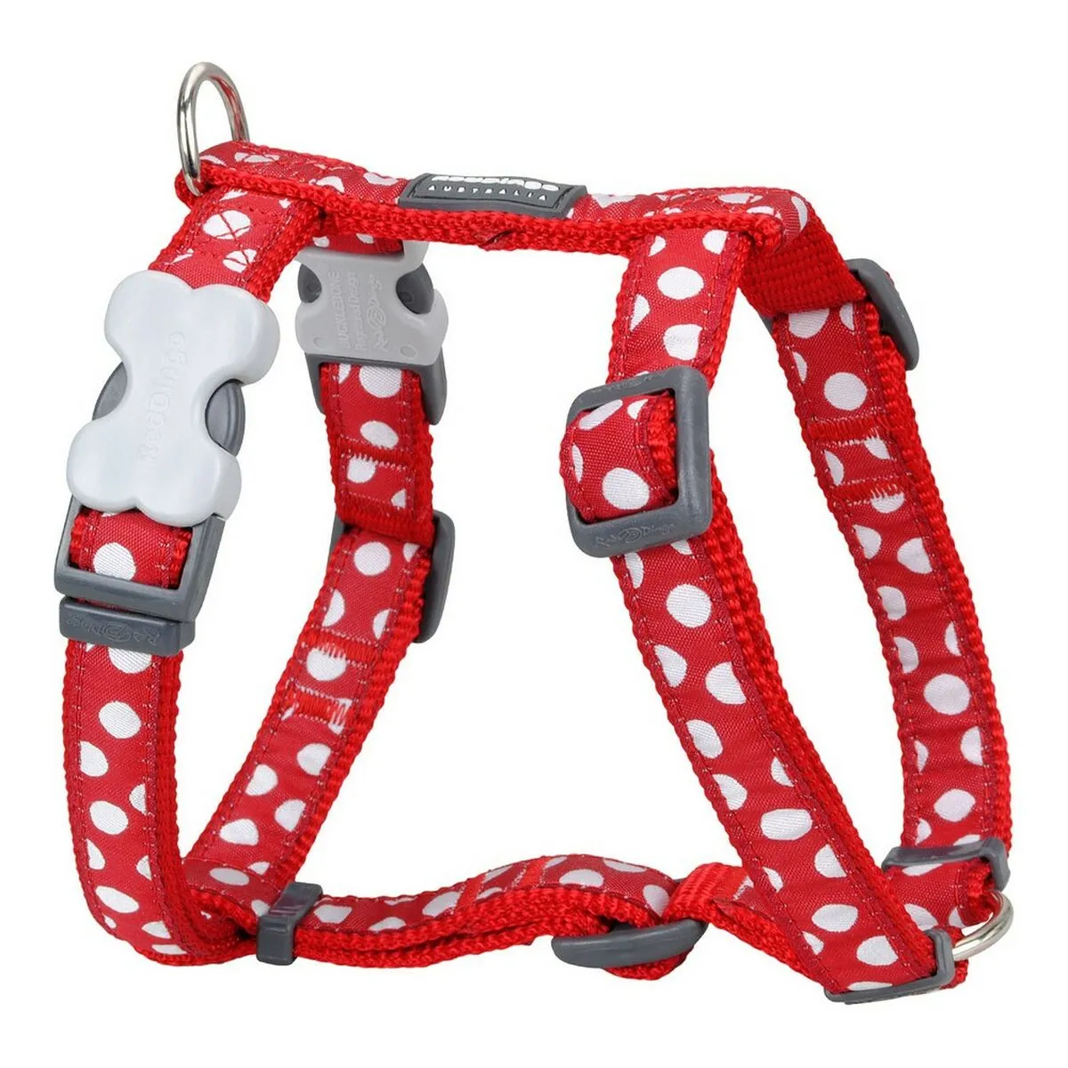 Red dingo - harnais design pour chien - rouge pois blancs - m