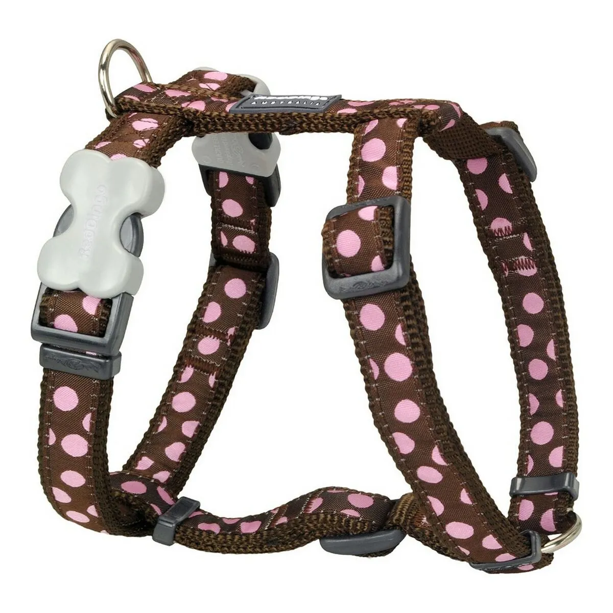 Red dingo - harnais design pour chien - marron pois roses - l