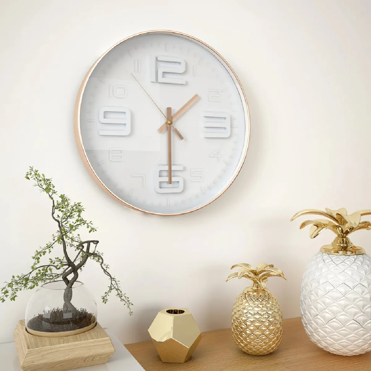 Vidaxl Blanc Horloge Murale Avec Aspect De Cuivre 30,5 Cm - Image 3