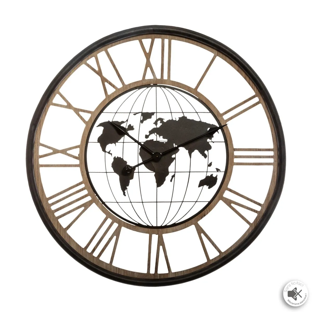 Atmosphera Noir Horloge Murale Monde