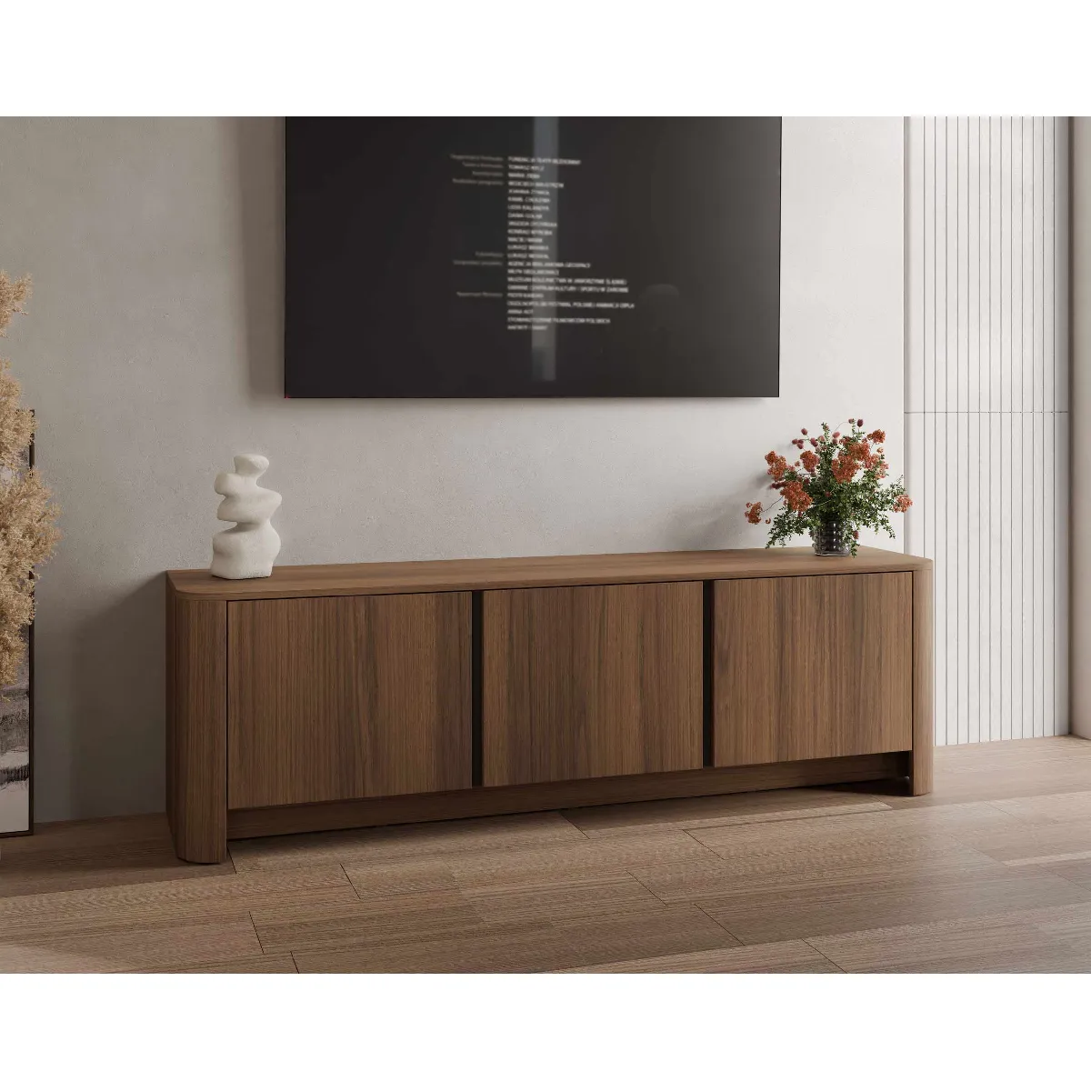 BEST MOBILIER Youri - Meuble Tv 168 Cm Effet Noyer - 3 Portes - Effet Noyer