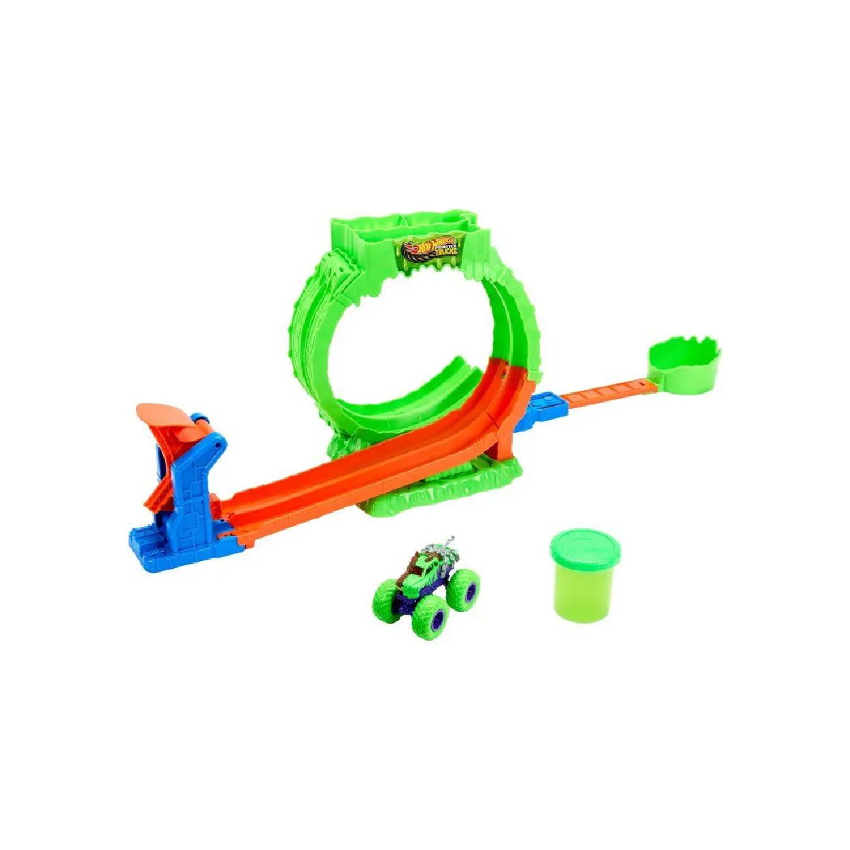 Mattel C de jeu - HOT WHEELS Monster Trucks - Défi Looping Chaos - Wreckin Wolf 1/64 - Slime inclus - Dès 4 ans