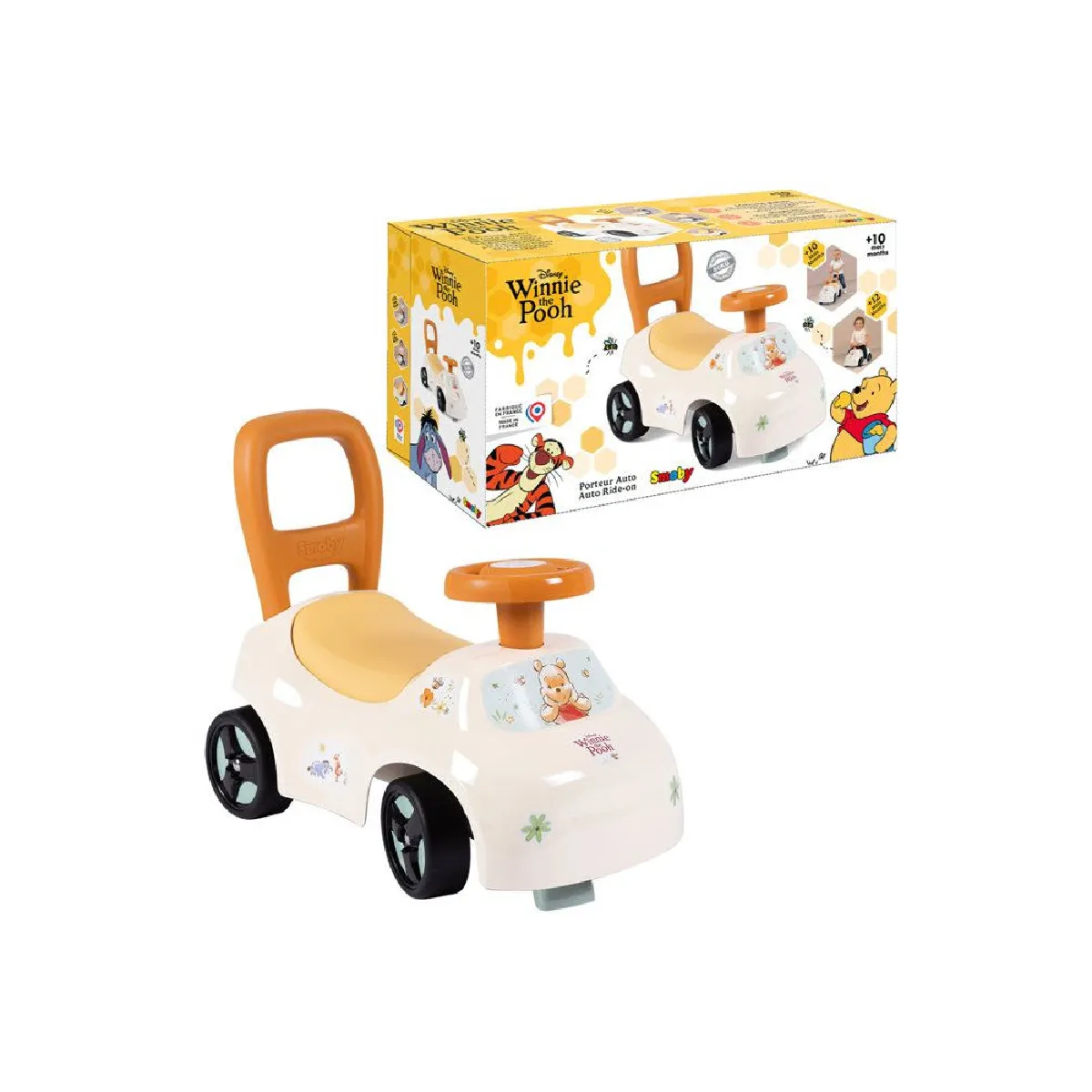 Smoby Winnie l’Ourson - Voiture à pousser 2 en 1 - Blanc/Orange