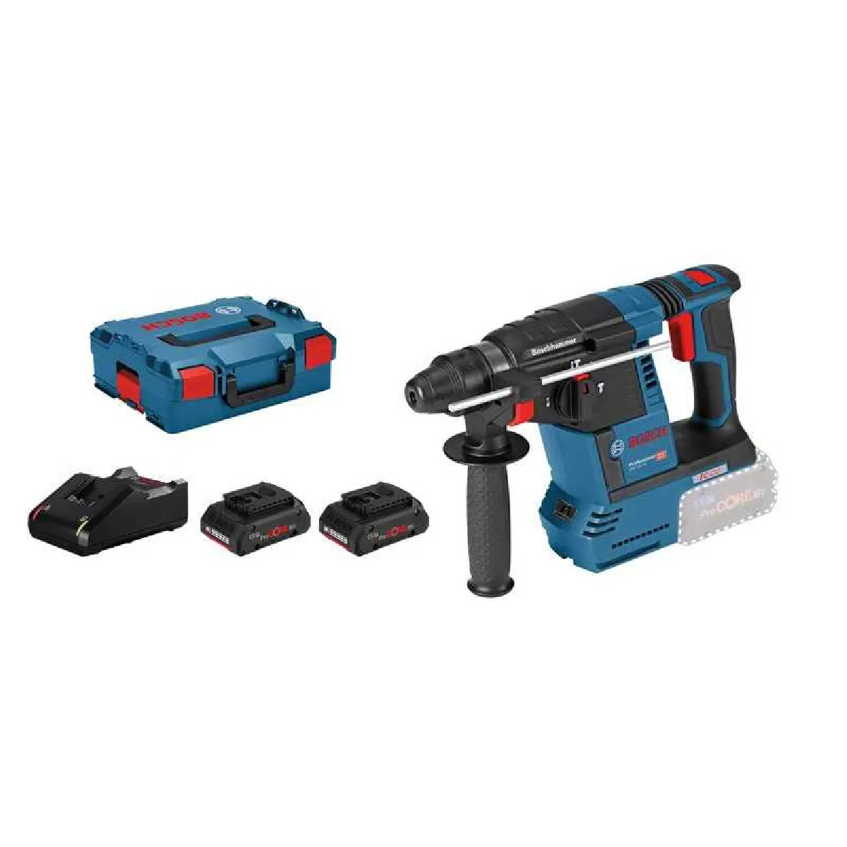 Perforateur SDS+ sans fil GBH 18V 26 + 2 batteries Procore 4Ah + chargeur + coffret BOXX BOSCH 061190900Q