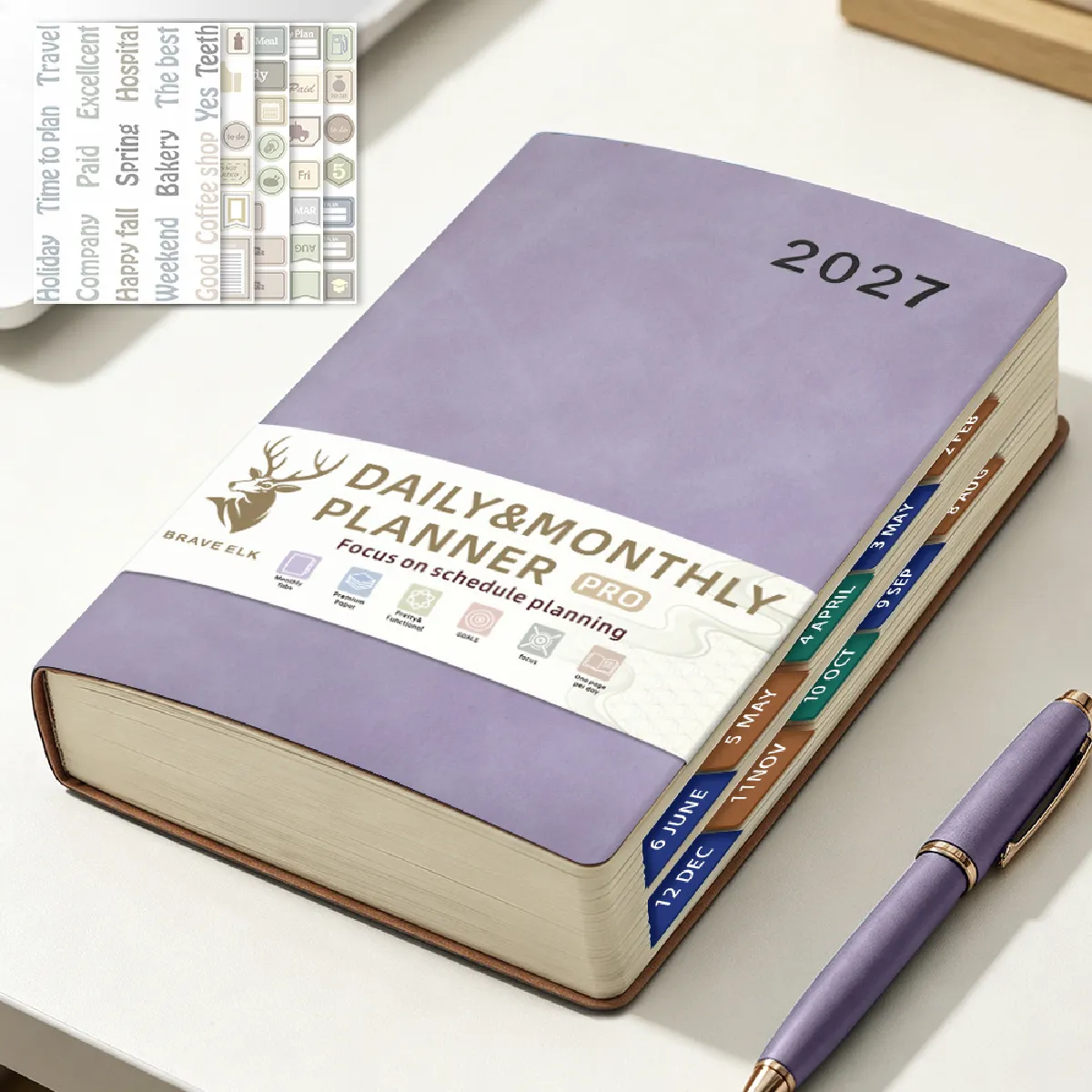 Agenda quotidien 2027 A5 anglais espagnol, carnet gestion du temps sur une page