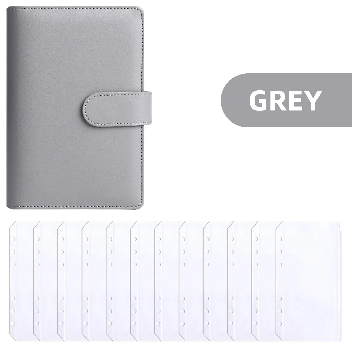 Agenda budgétaire A6 en similicuir gris avec 12 poches zippées