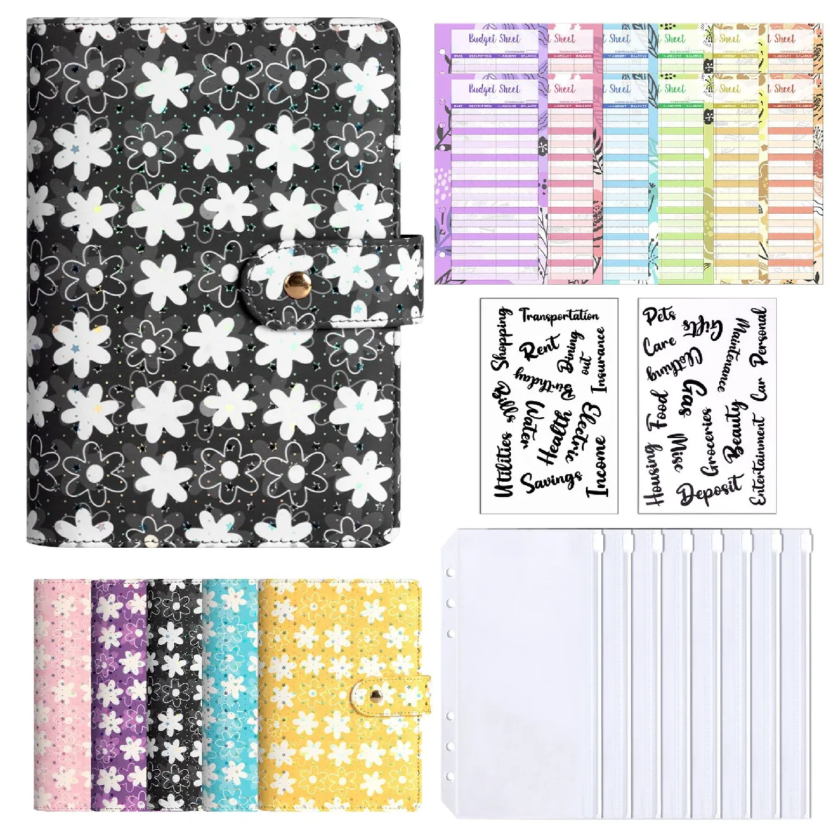 Carnet notes A6 en similicuir, à feuilles mobiles, motif ciel étoilé, couverture
