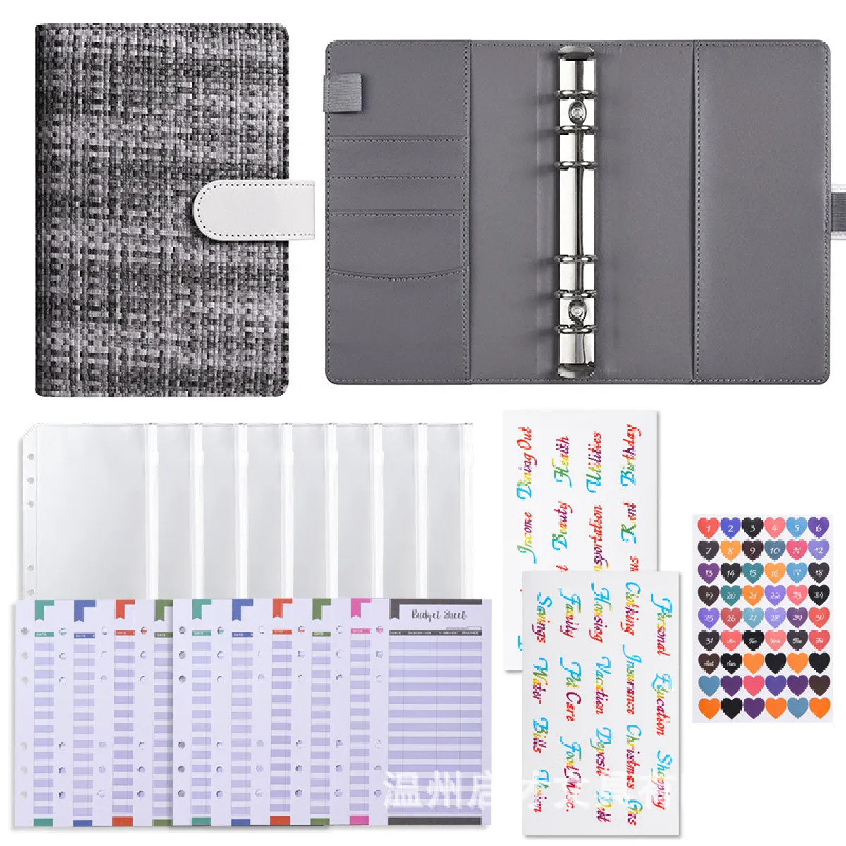 Carnet à anneaux à couverture en tissu, style macaron, fermeture éclair, coffret