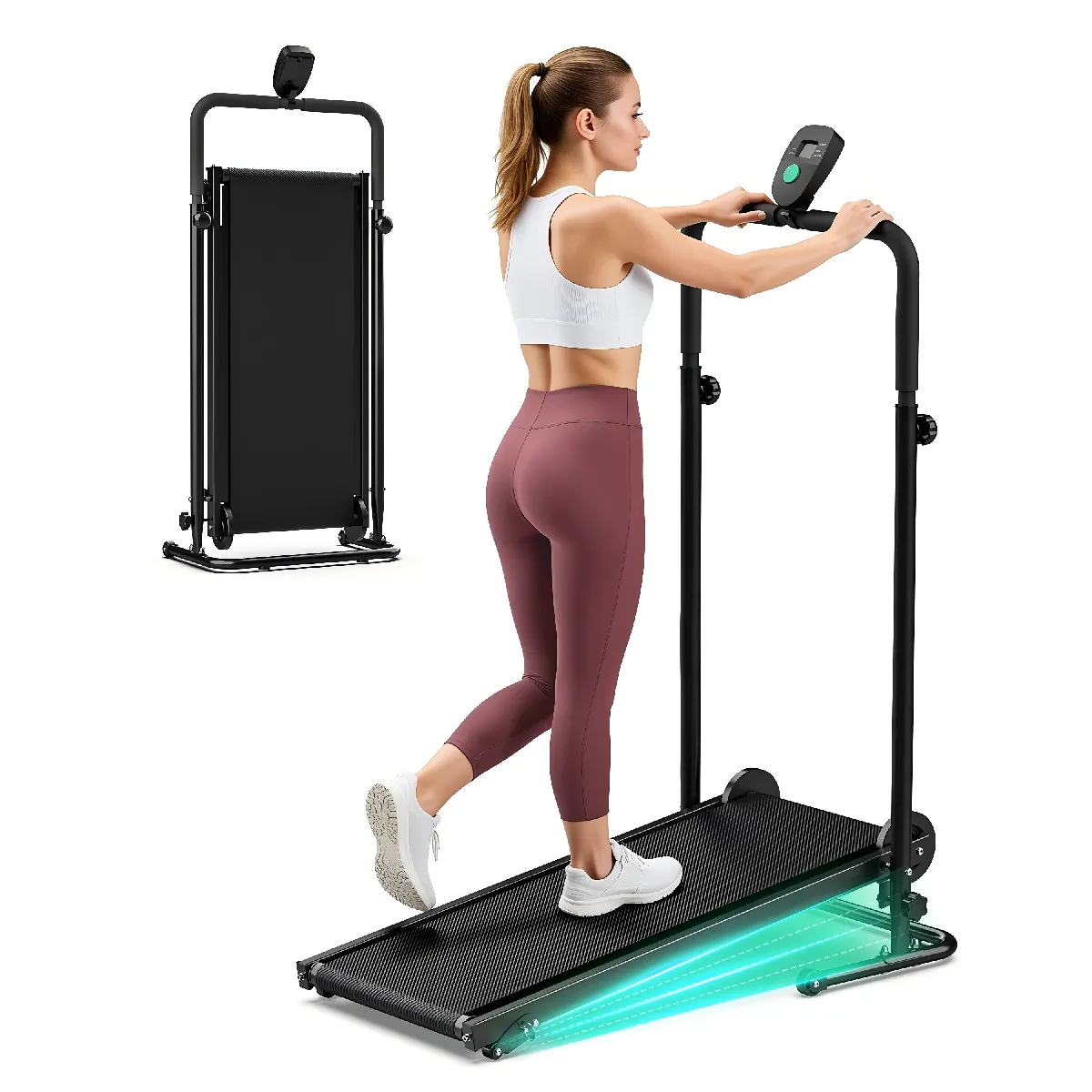 AKLUER Tapis de course sans moteur, lr&eacute;sistance , pente &agrave; trois vitesses pliage, charge 150 kg
