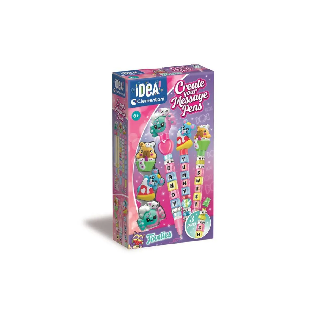 Clementoni Crée tes stylos Messages Foodies - Kit créatif 3 stylos - Thème gourmand