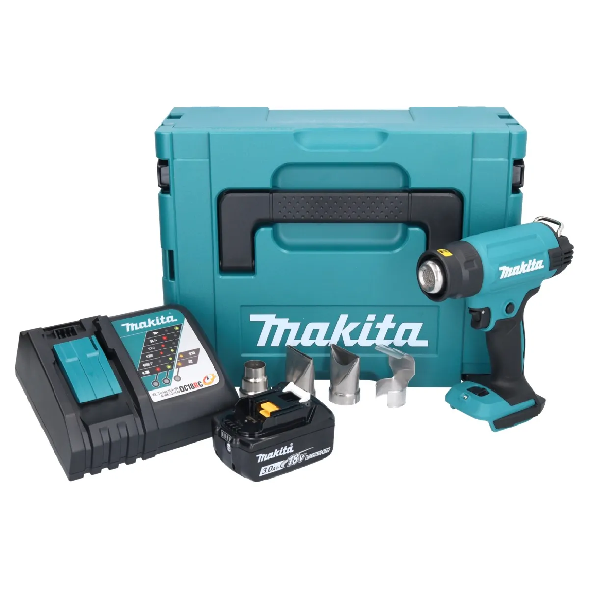 Makita DHG 181 RF1J Pistolet air chaud sans fil 18 V 150 + 1x batterie rechargeable 3 0 Ah + chargeur + Makpac - vue 2
