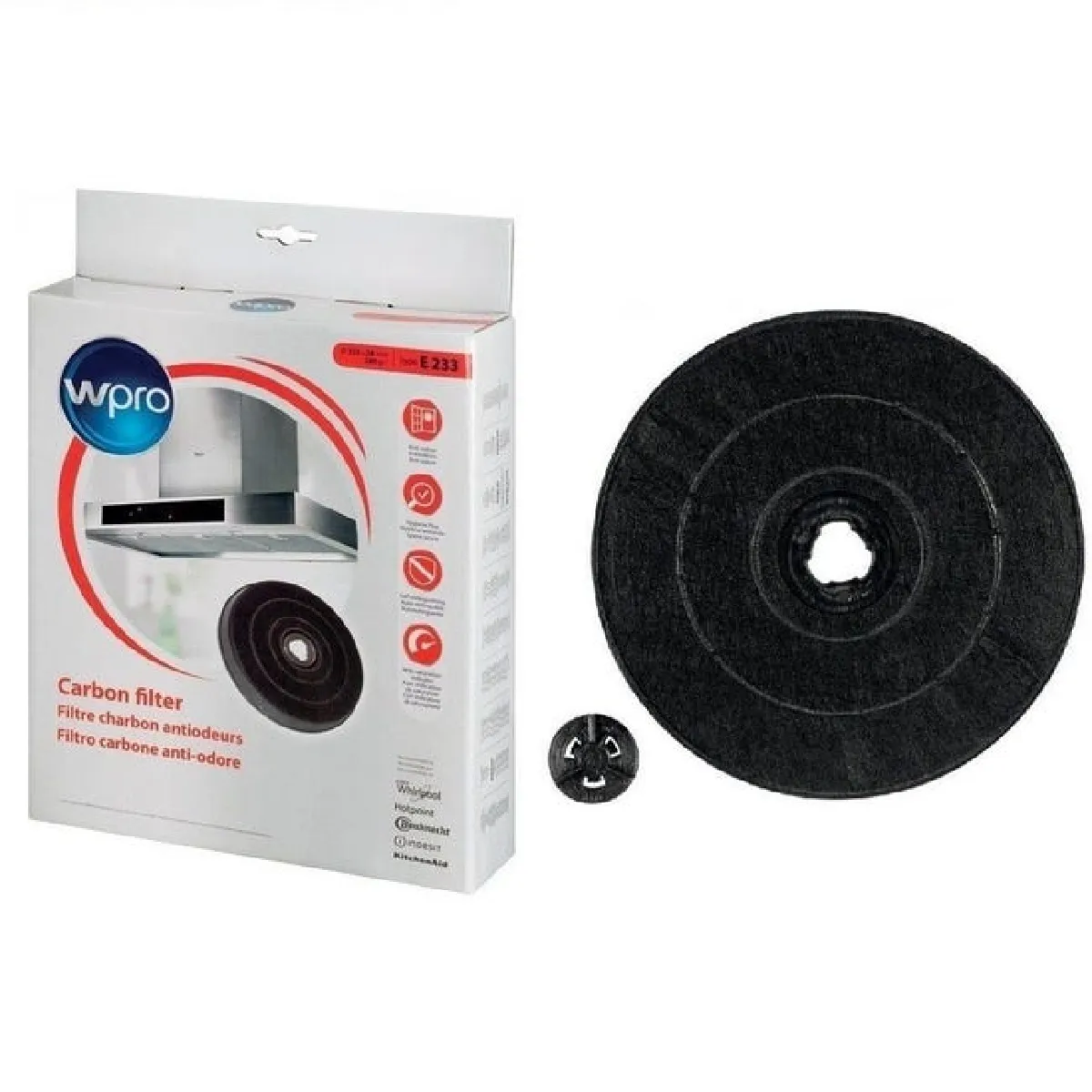 Filtre à actif type E233 Fac519 pour hottes aspirantes de marques Ariston Brandt De Dietrich Faber Smeg et Whirlpool - vue 2