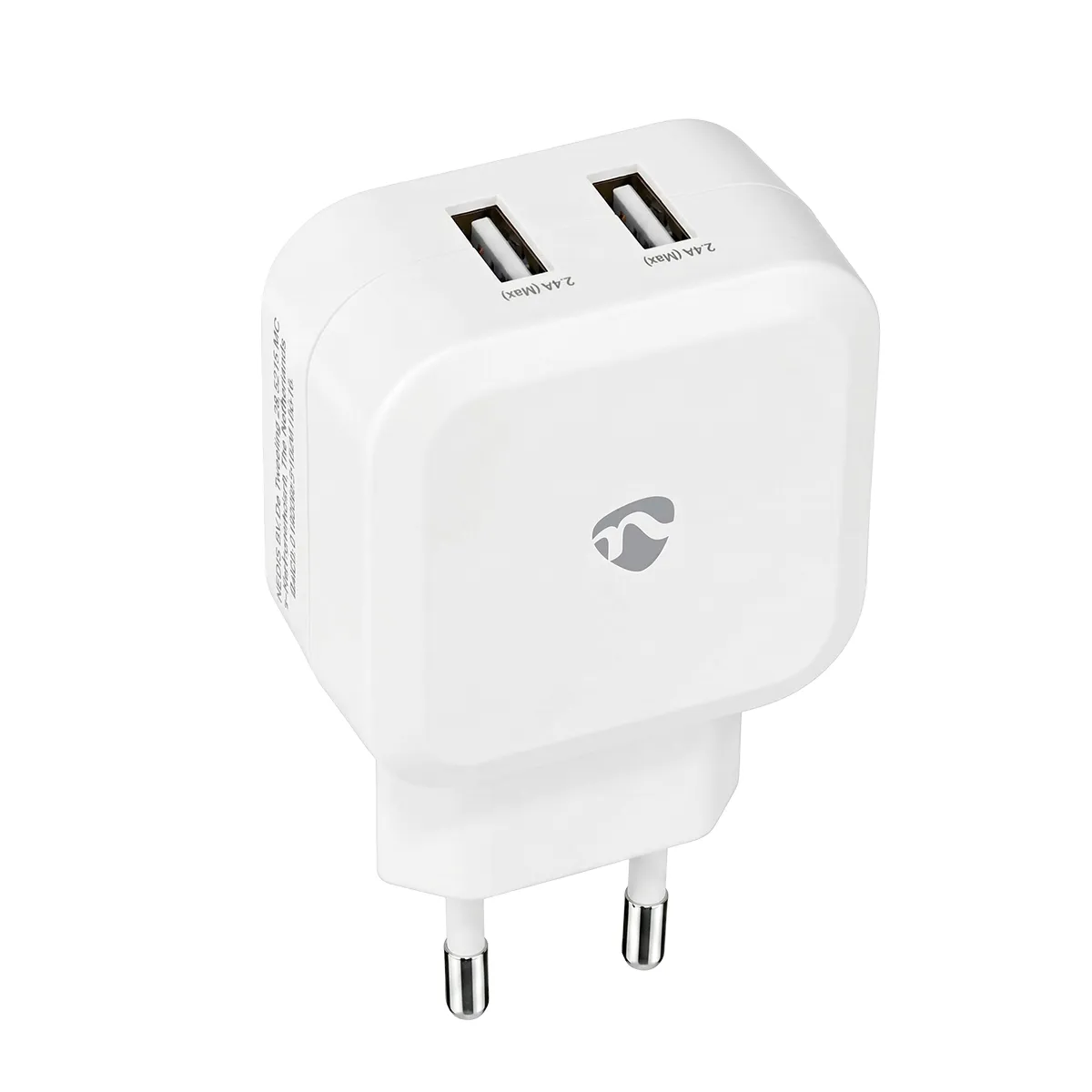 Nedis Blanc Chargeur 24W 2 Ports Usb-A 2.4A Rapide Smartphone Et Tablette