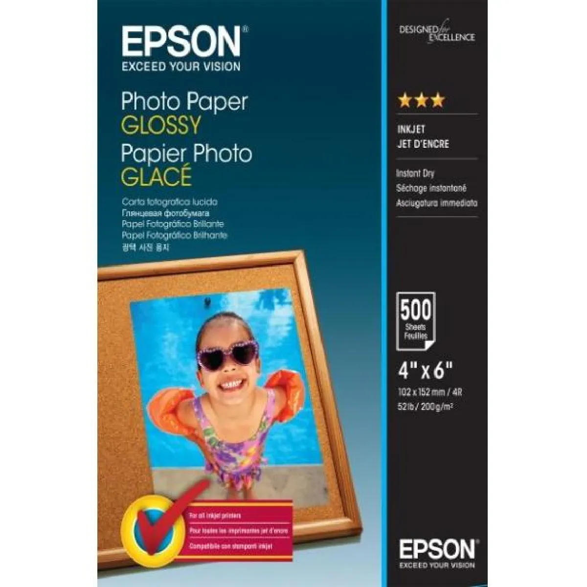 Epson Photo Glossy Pack de 500 feuilles papier photo 10x15 cm 200 g/m2 blanc