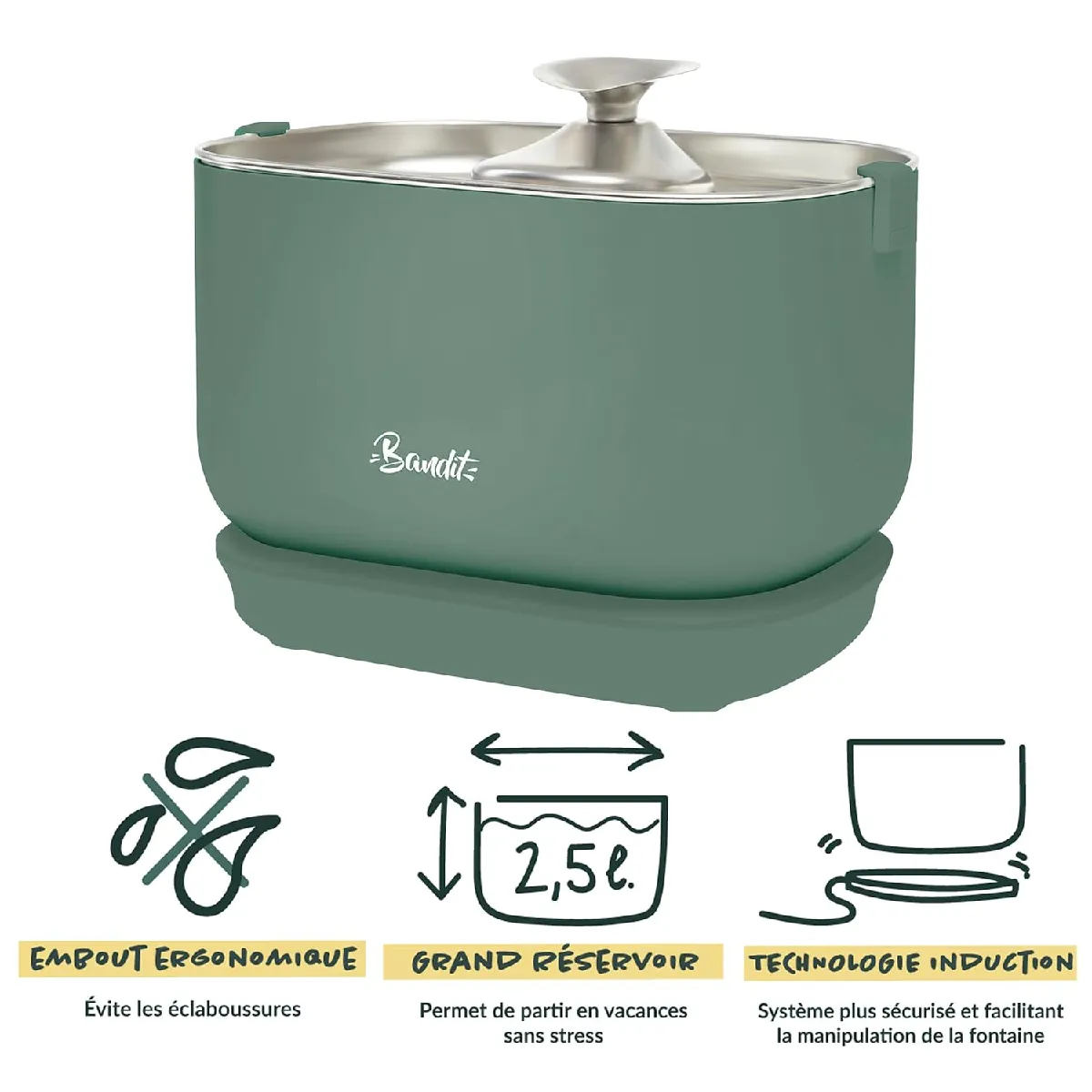 Bandit - Fontaine à Eau Filaire pour Chat 2,5L - Filtration 4 étapes - Ultra silencieuse in