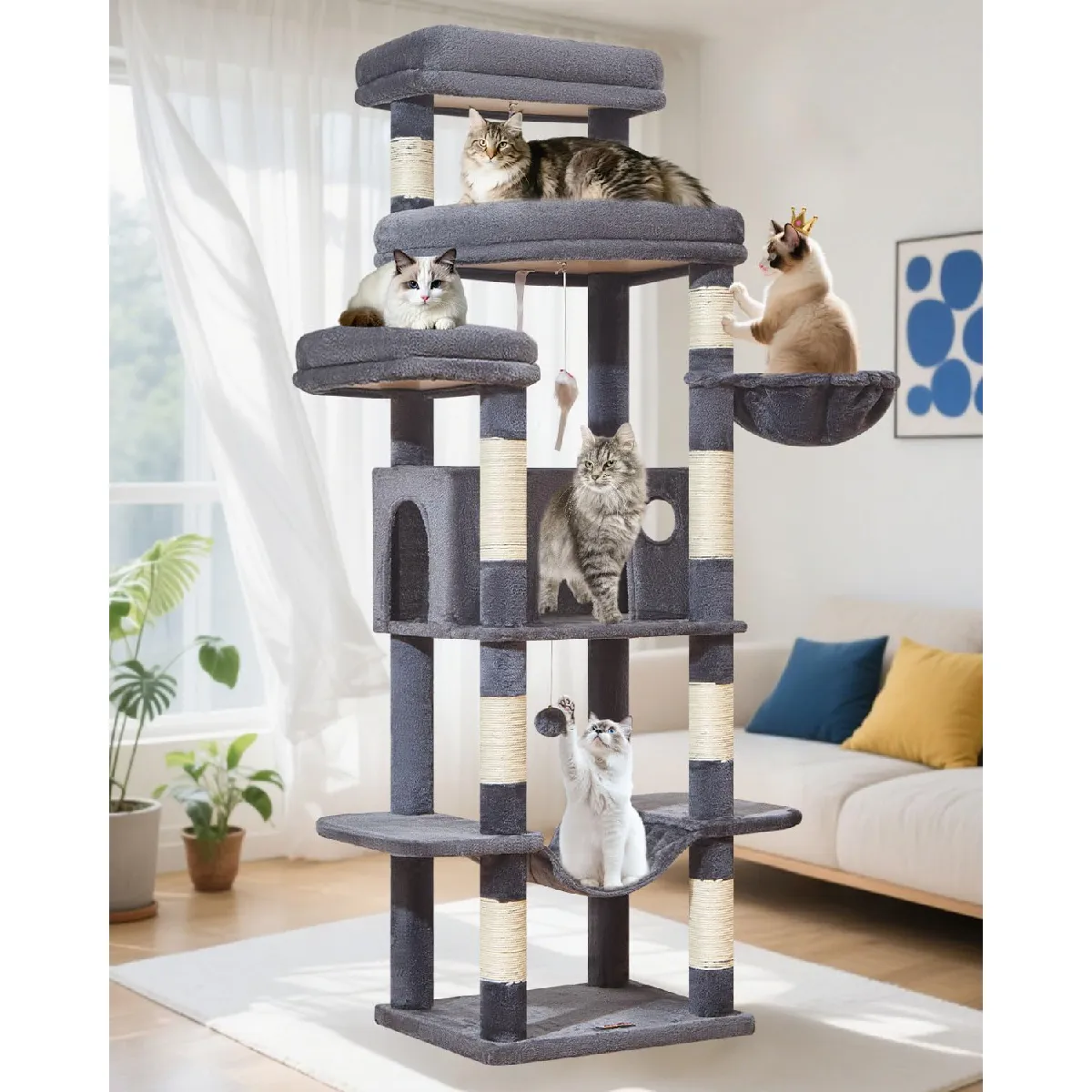 Arbre a Chat Maine Coon,180cm Stable Arbres à Chat Grand Format xxl avec Condos Spacieux po