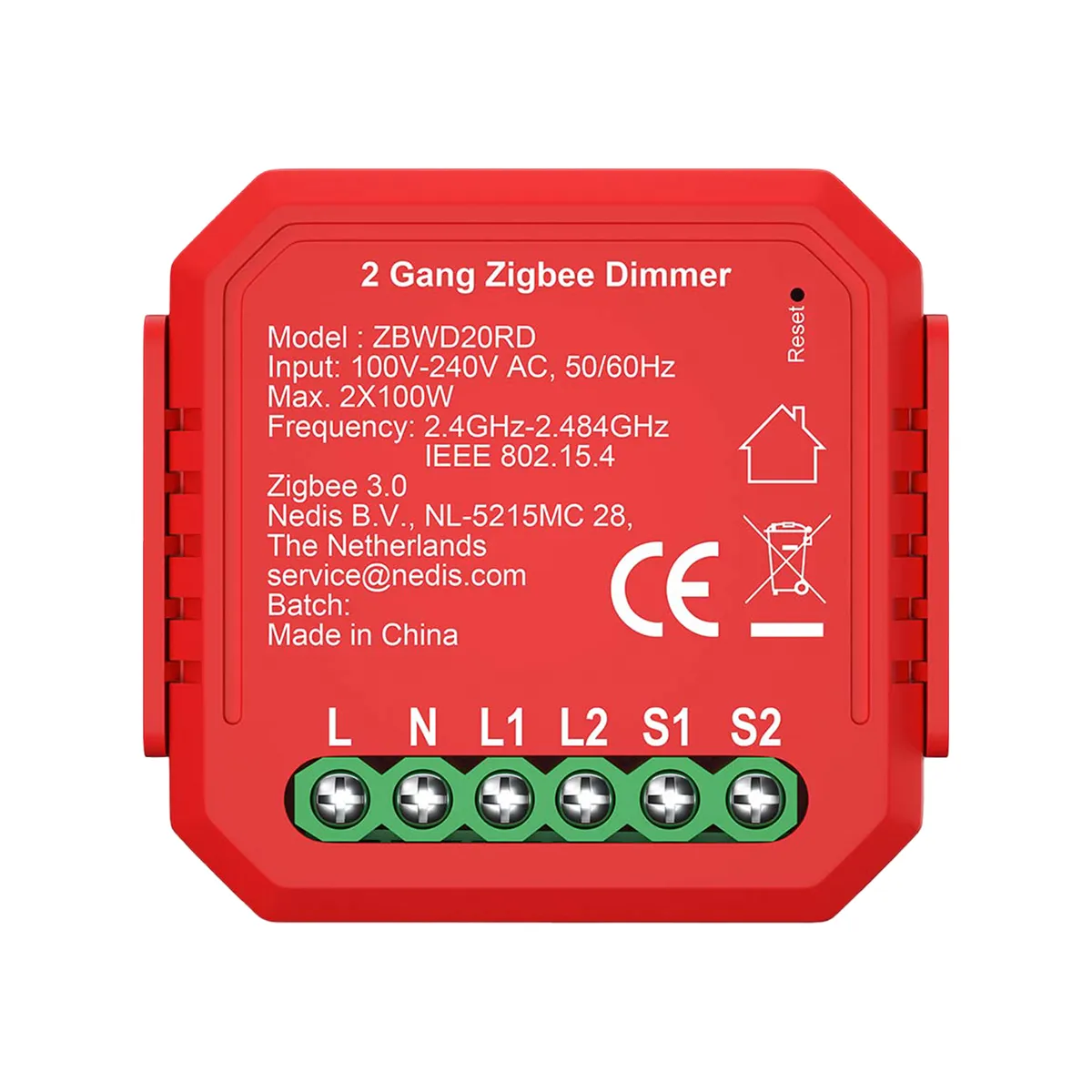 Nedis Rouge Interrupteur Connecté Zigbee 3.0 200W Pour Double Variateur