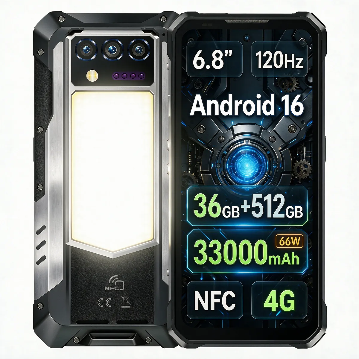 OUKITEL  WP100 Plus 12/512Go 4G Smartphone Robuste 33000mAh Noir