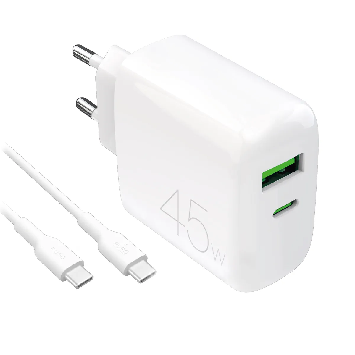 Puro Blanc Chargeur Mural Usb-C/Usb-A Pd Avec Câble Usb-C 45 W
