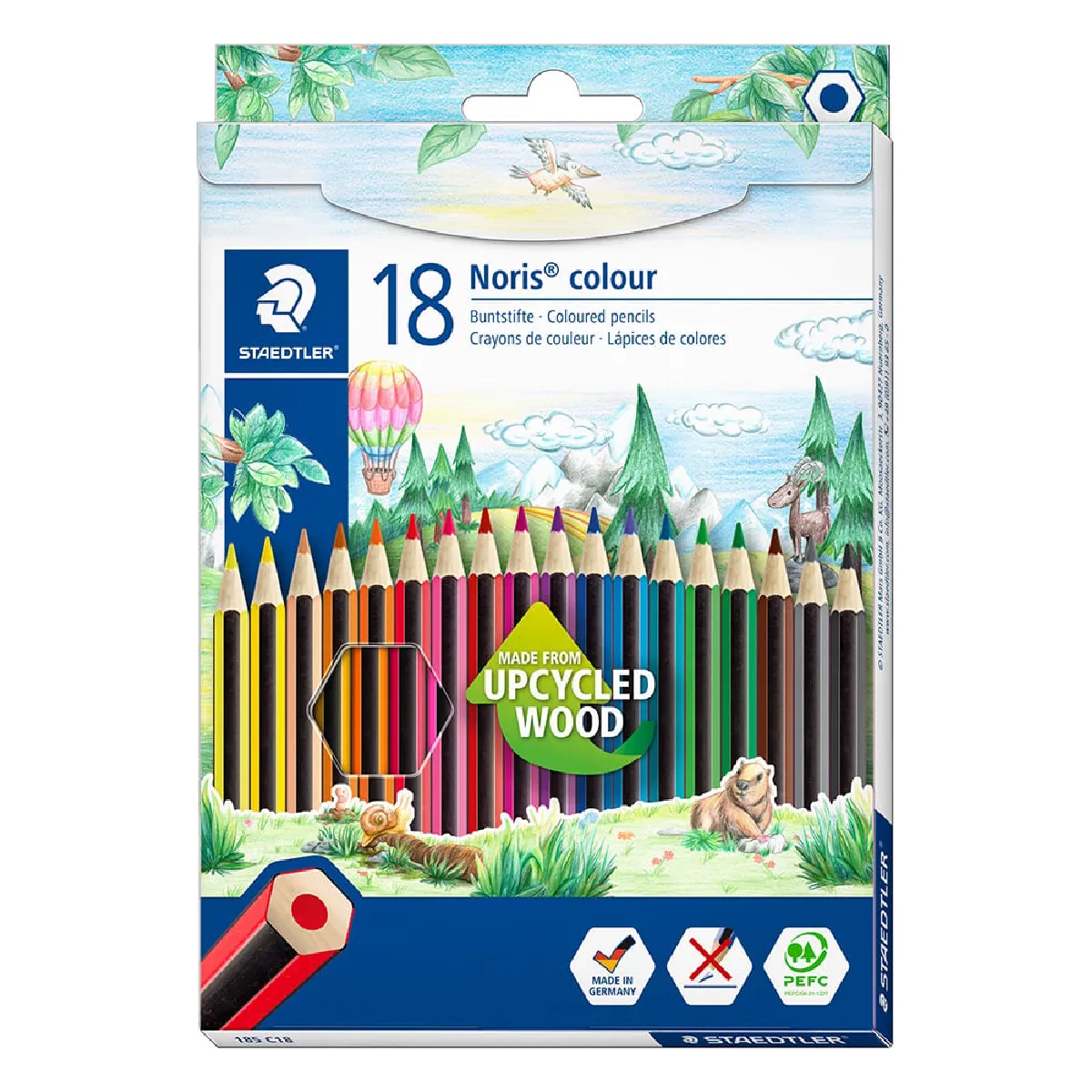 STAEDTLER Noris colour 185 Etui carton 18 crayons de couleur assortis en bois upcyclé 185 C18 - vue 2