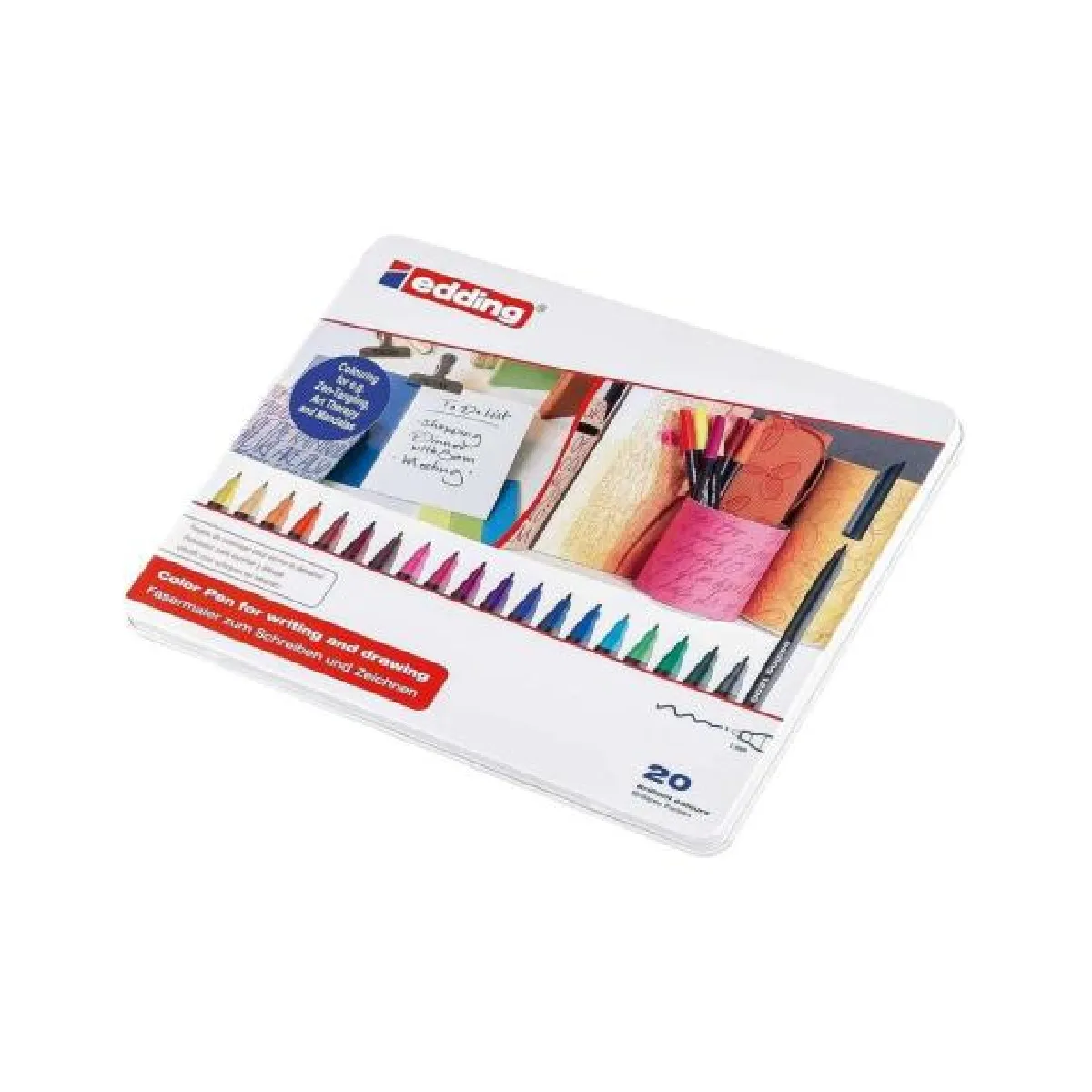 Edding feutre e-1200 boîte métallique de 20 pièces en couleurs assorties 1 Unité(s)