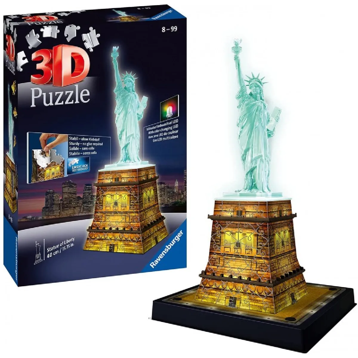 Puzzle 3D 108 pièces : Statue de la Liberté Night Edition Ravensburger France - vue 9