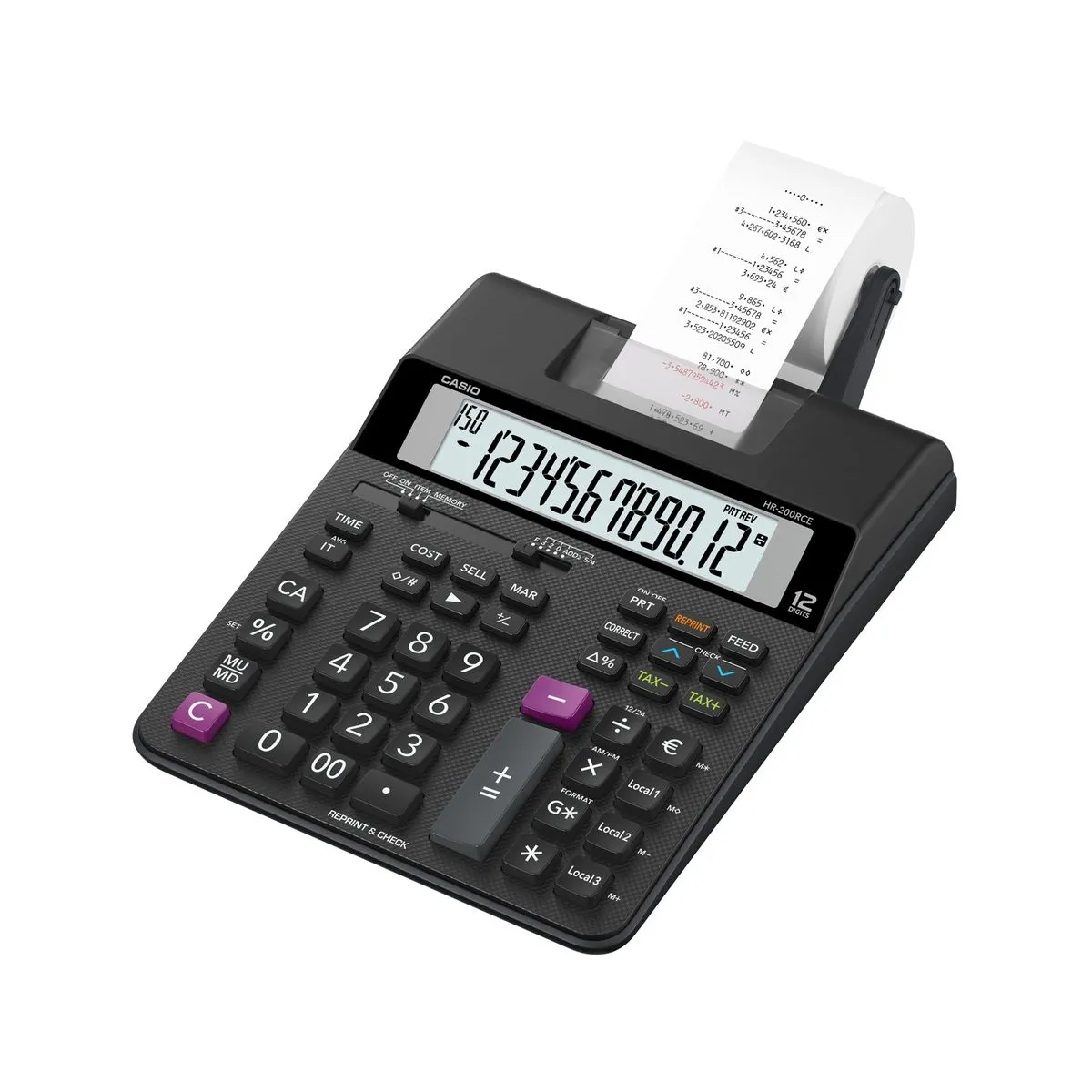 Calculatrice CASIO HR 200RCE Impression 12 chiffres Affichage 1 ligne - vue 2