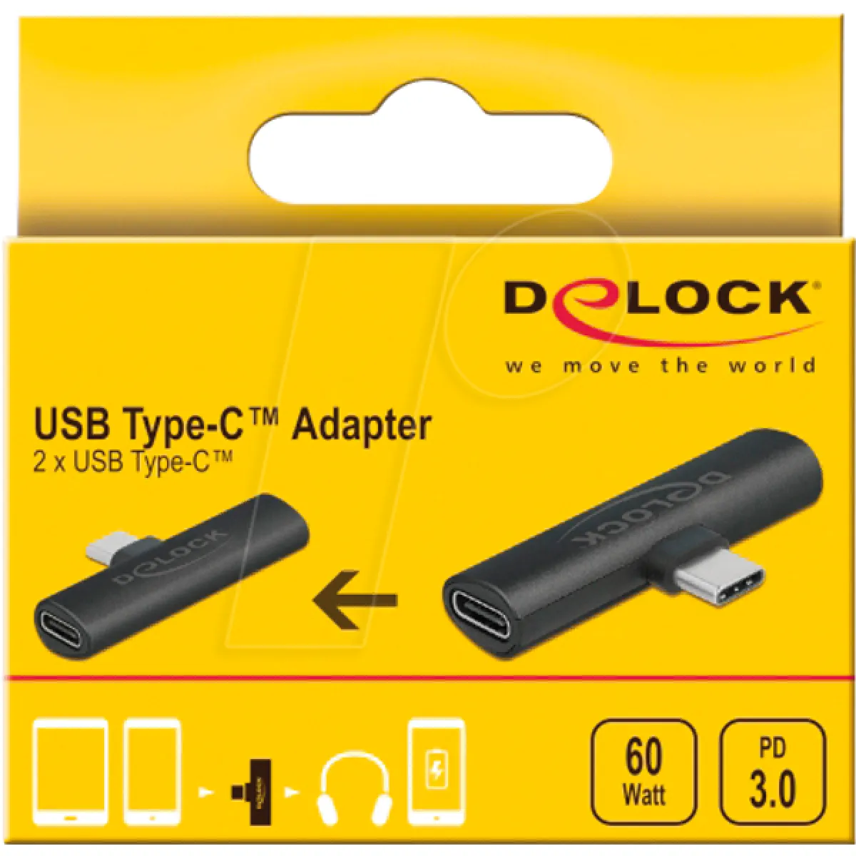 Delock Noir Adaptateur Usb 2.0 - Usb-C Mâle Vers 2X Usb-C Femelle