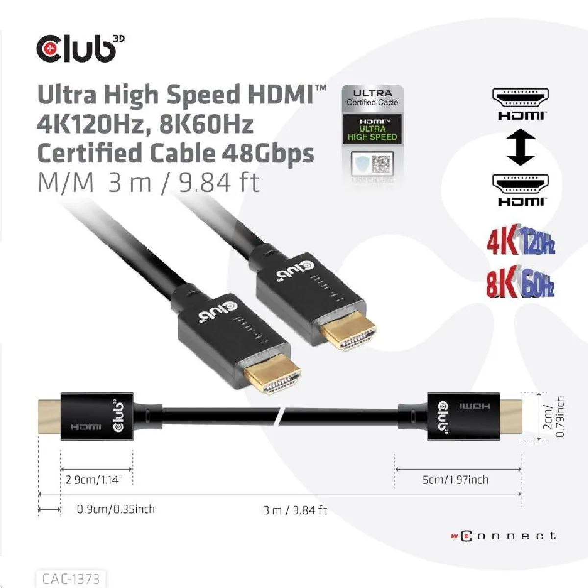 Club 3D Noir Câble Hdmi 2.1 - 3 M