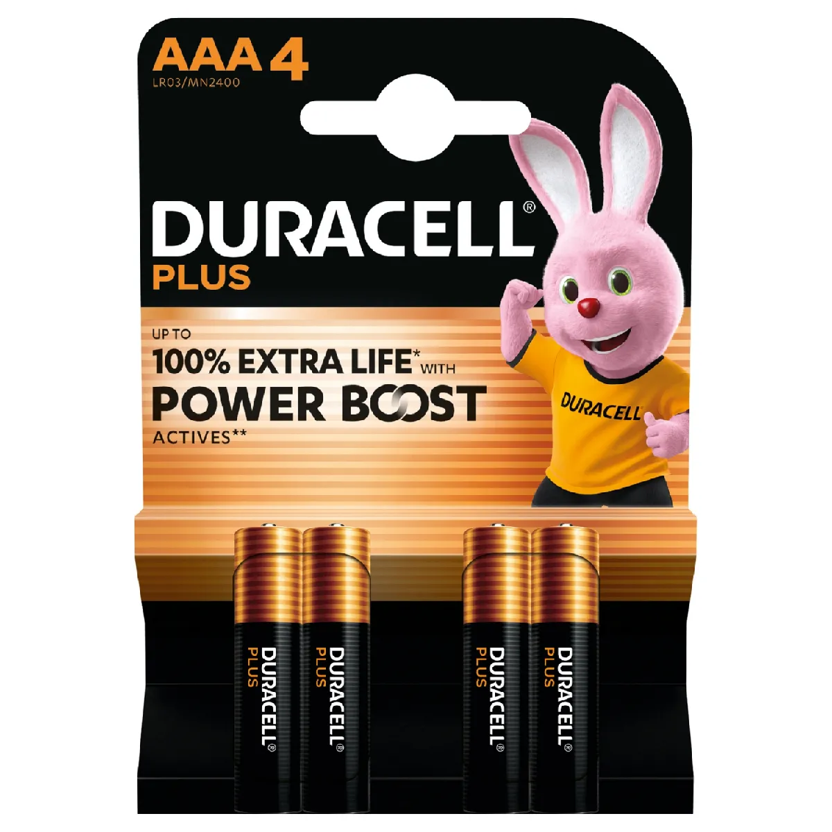 Pile alcaline x4 Duracell Plus Power Boost AAA LR03 1.5V